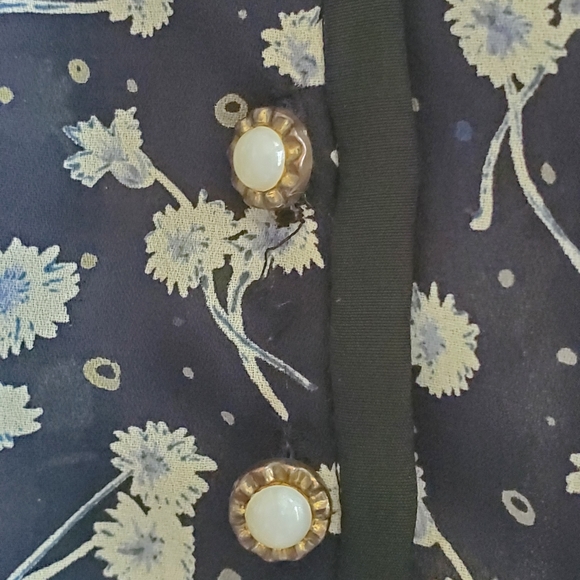 Vintage floral prints shirt with double layered contrast collar with button L - Picture 4 of 7